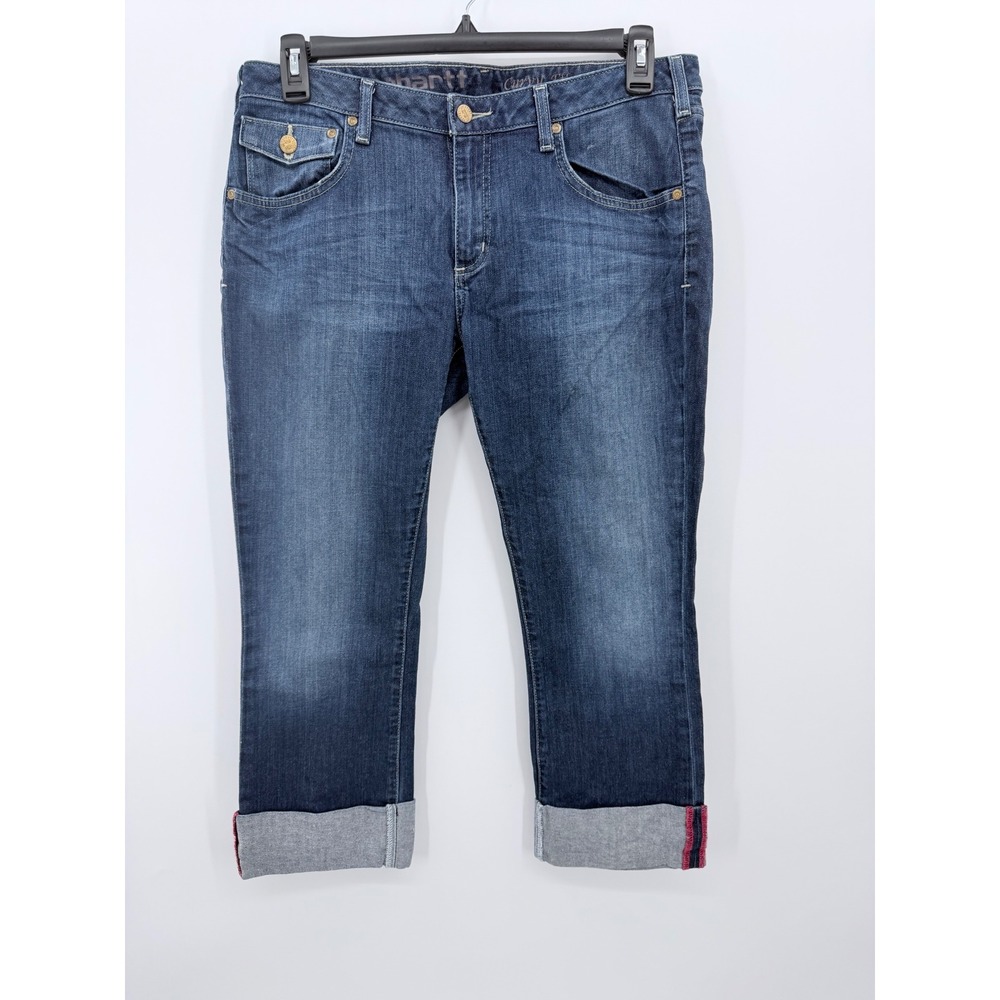 Carhartt Capri Jeans Women 12 Blue Curvy Fit Dark Wash Cuffed Pockets